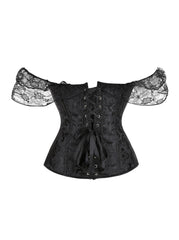 Black corset with lace sleeves on a white background