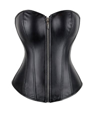 Black leather corset with a zipper on a white background