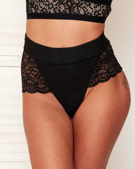 Eden midnight black brief with scalloped edge lace