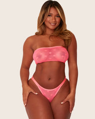 spot mesh bandeau bralette in coral pink