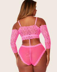 Alix Lace bodysuit in Neon Pink Back Detail