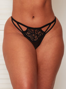  Areilla midnight black thong with galloon lace finish