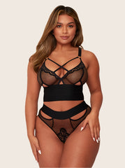 Athena midnight black bralette in fishnet and lace