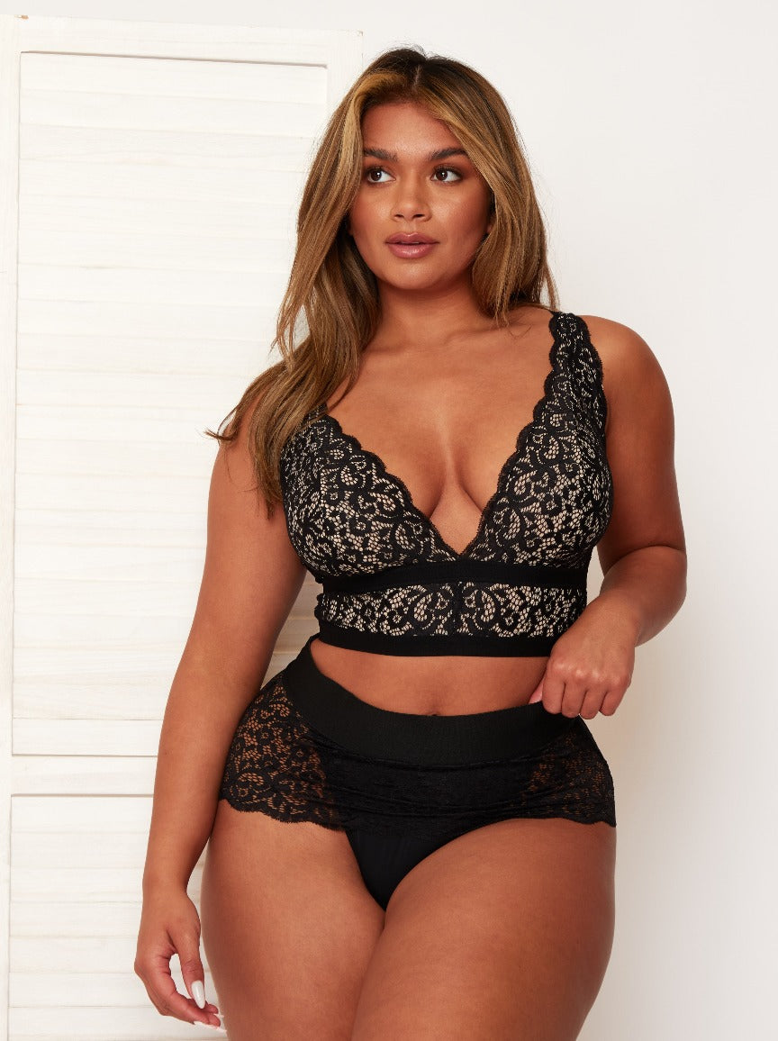 Eden longline bralette with sheer lace all-over